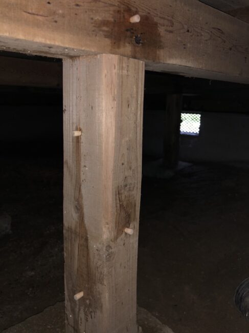 富山県高岡市の白蟻予防工事の施工事例/施工中/床下/基礎木材/白蟻予防工事/薬剤散布